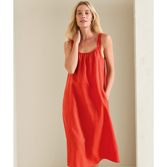 $238  EILEEN FISHER Organic Linen Midi Cami Dress Sundress | Sz L, Flame Red - Picture 1 of 14